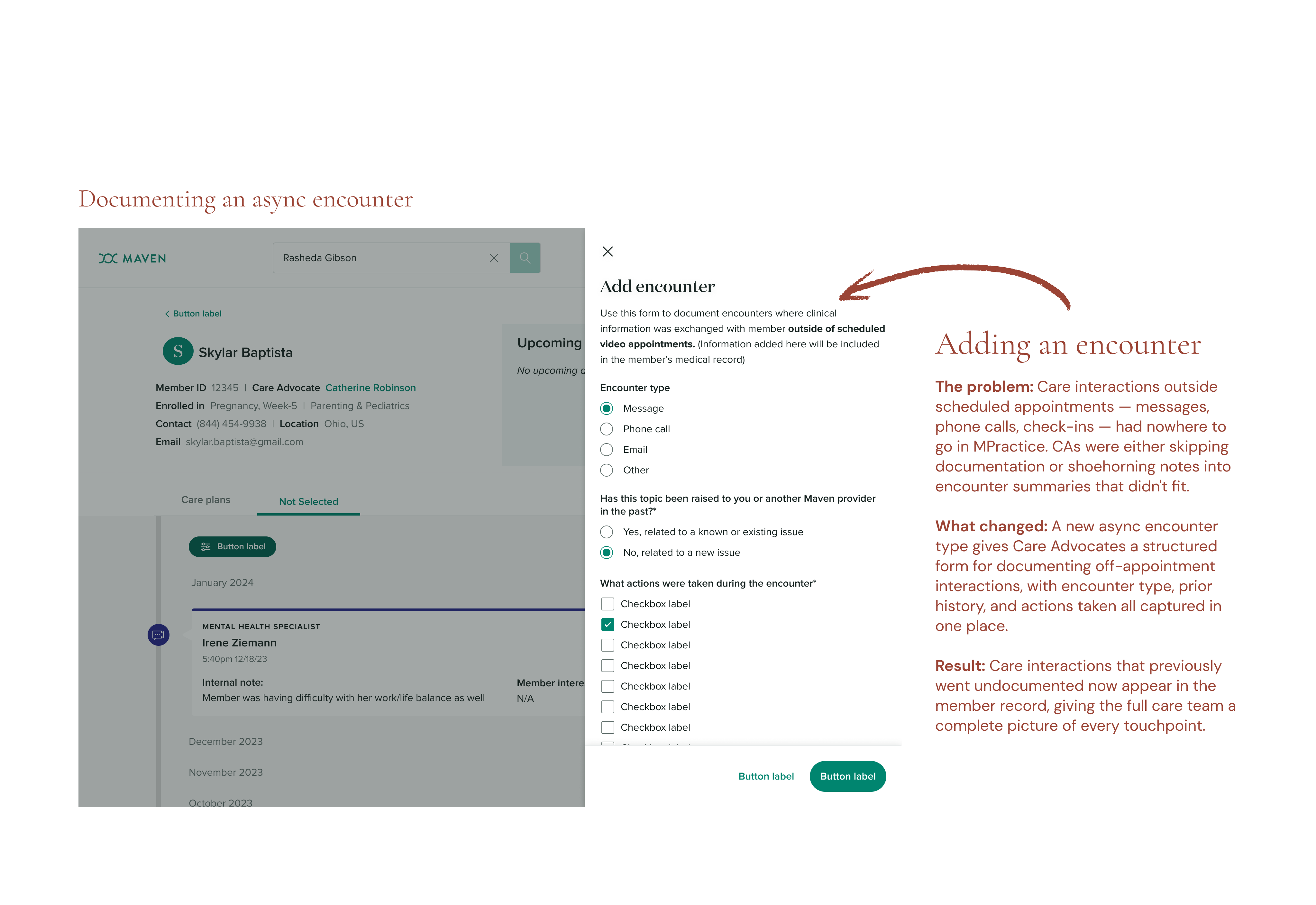 Adding an async encounter — a new structured form for documenting care interactions that happen outside scheduled appointments