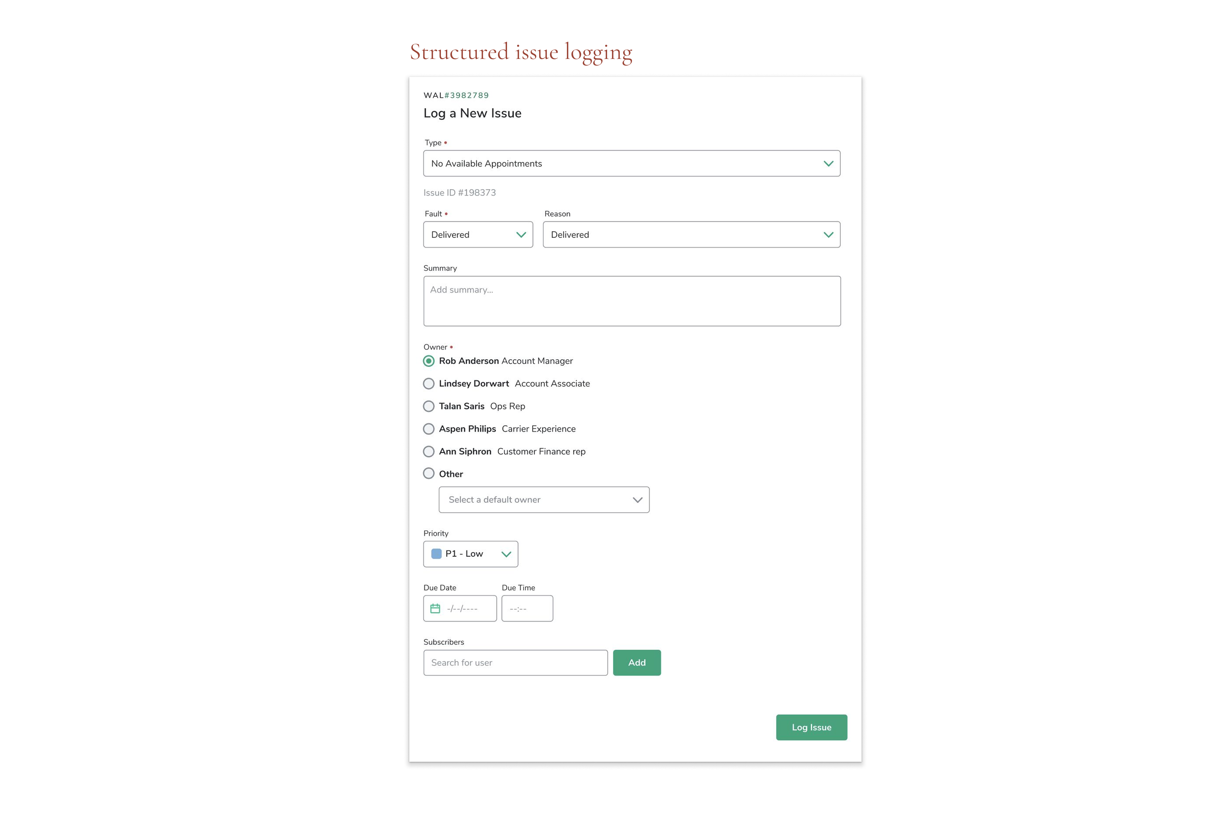 Structured issue logging and monitoring on the shipment details page