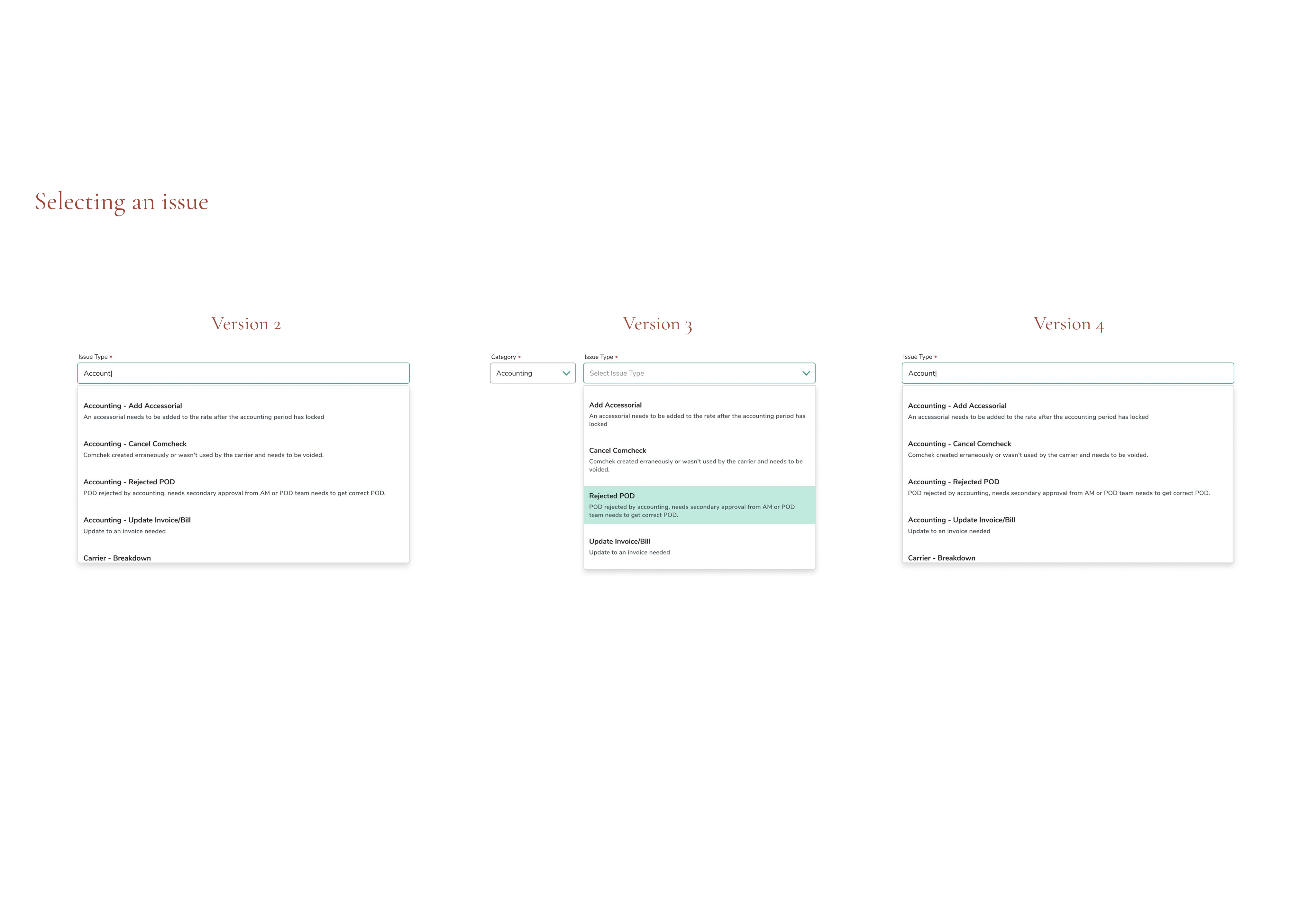 Iterative improvements to the issue selector, V1 through V4